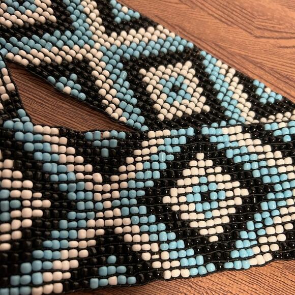 Vintage Boho Beaded Belt Wooden Buckle Wide Tribal Southwestern Stretch One Size main image 5